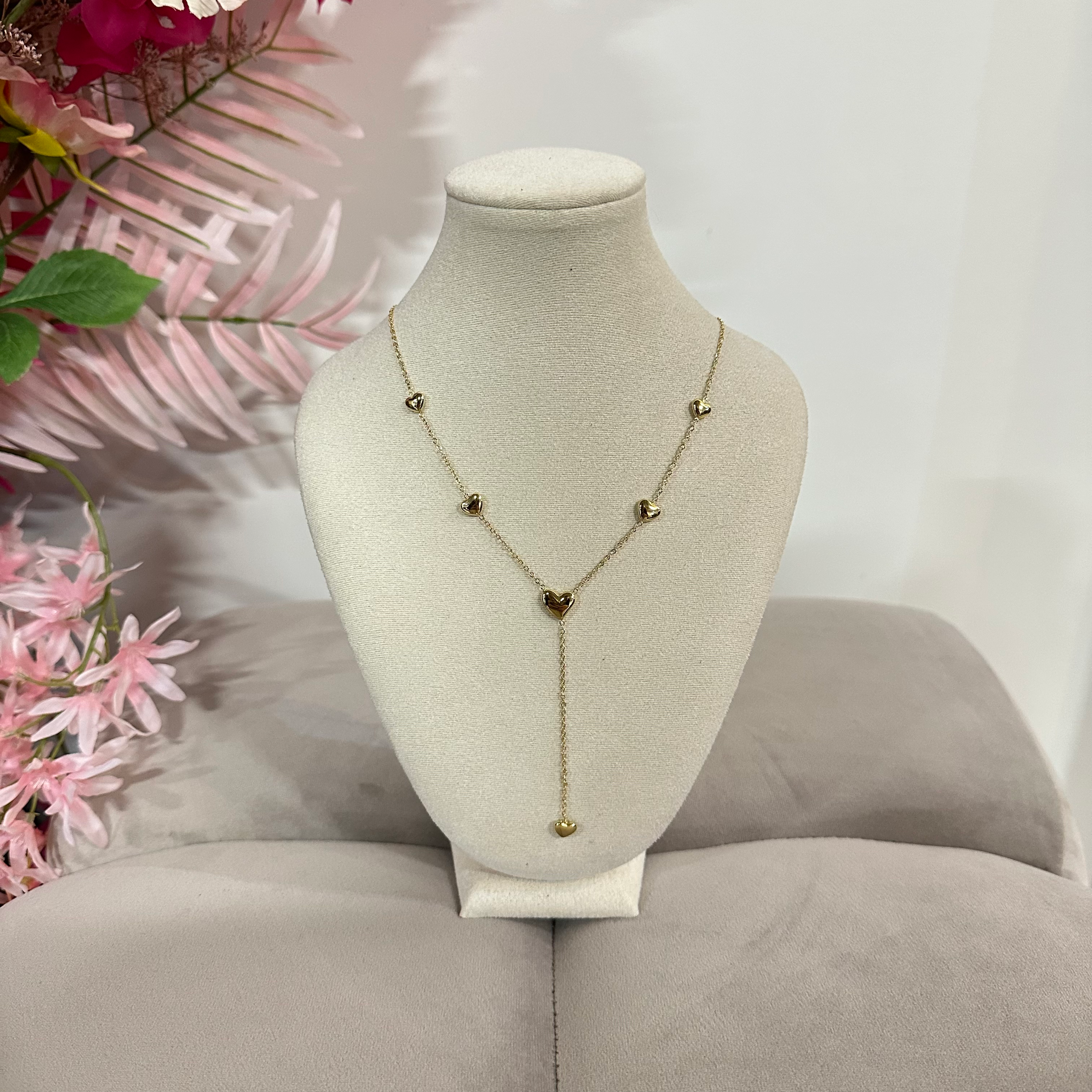 Y heart necklace gold