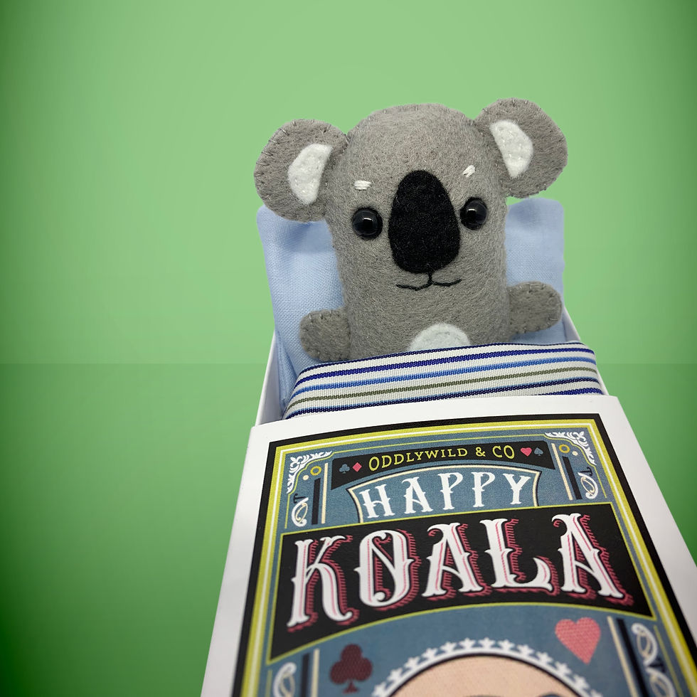 Handmade from felt this mini grey koala toy stands 110mm high and is perfect for your kids to that with them on their travels