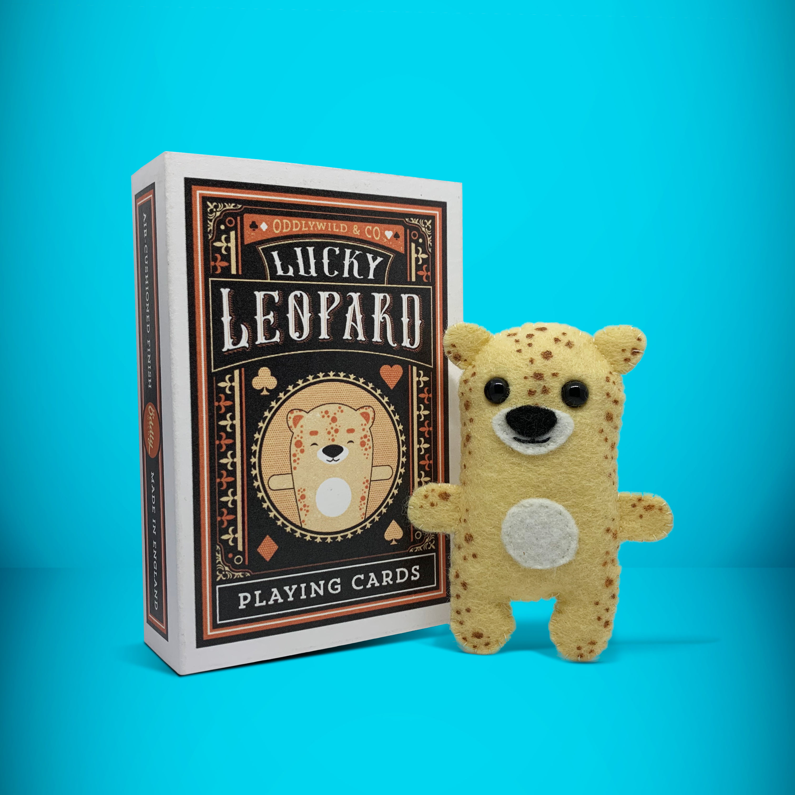 Handmade from felt this mini leopard toy stands 110mm high and is perfect for your kids to that with them on their travels an