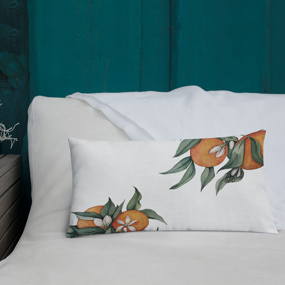 Thumbnail: Premium Pillow, double sided - Honey Bees + Tangerine Blossoms