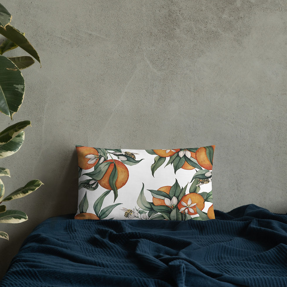 Thumbnail: Premium Pillow, double sided - Honey Bees + Tangerine Blossoms