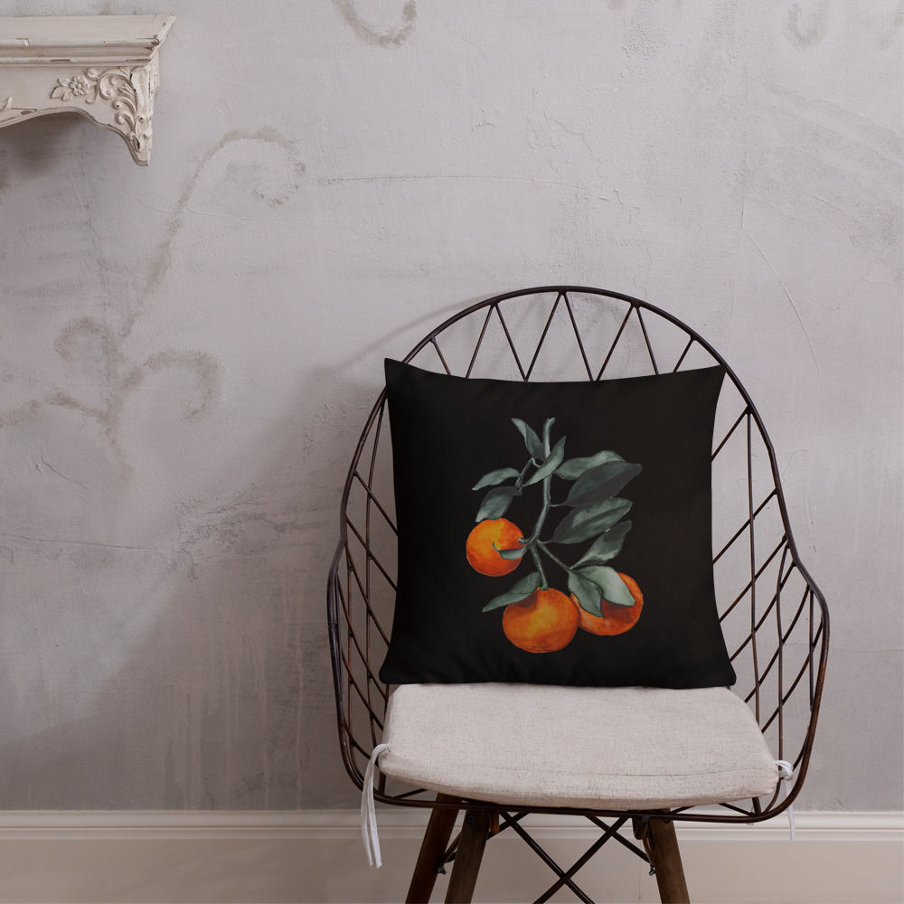 Premium Black Pillow, double sided - Tangerines