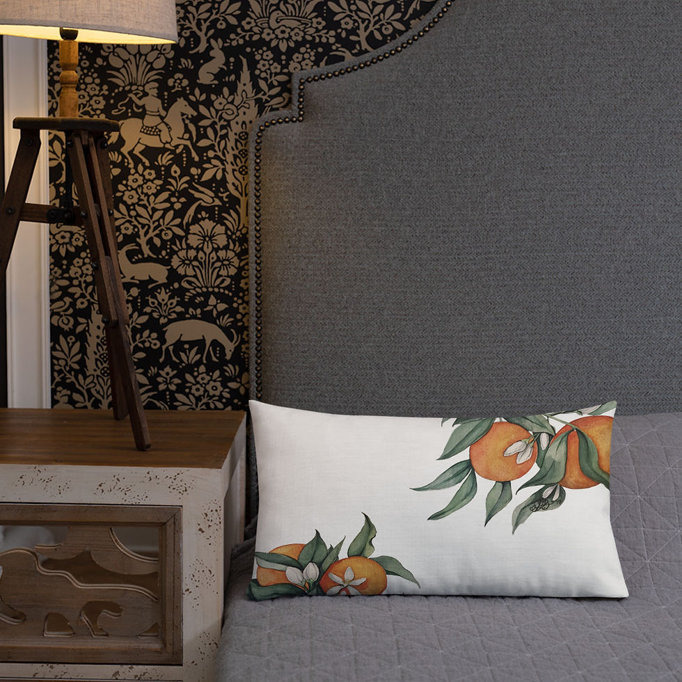 Thumbnail: Premium Pillow, double sided - Honey Bees + Tangerine Blossoms