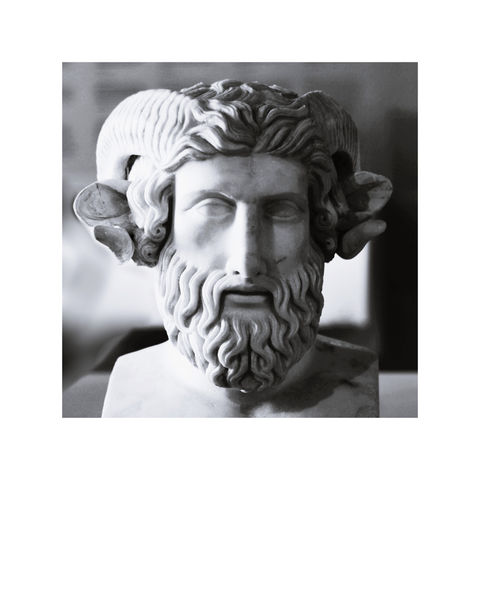 A marble bust depicting Zeus with attributes of the Egyptian god Amun, such as ram horns. It was found in the Villa of the Papyri in Herculaneum and is a copy of a 5th-century BC prototype.
Naples, National Archaeological Museum.