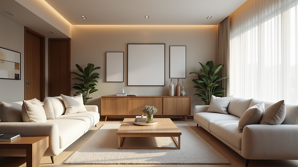 Eye-level view of a beautifully staged luxury vacation rental living room