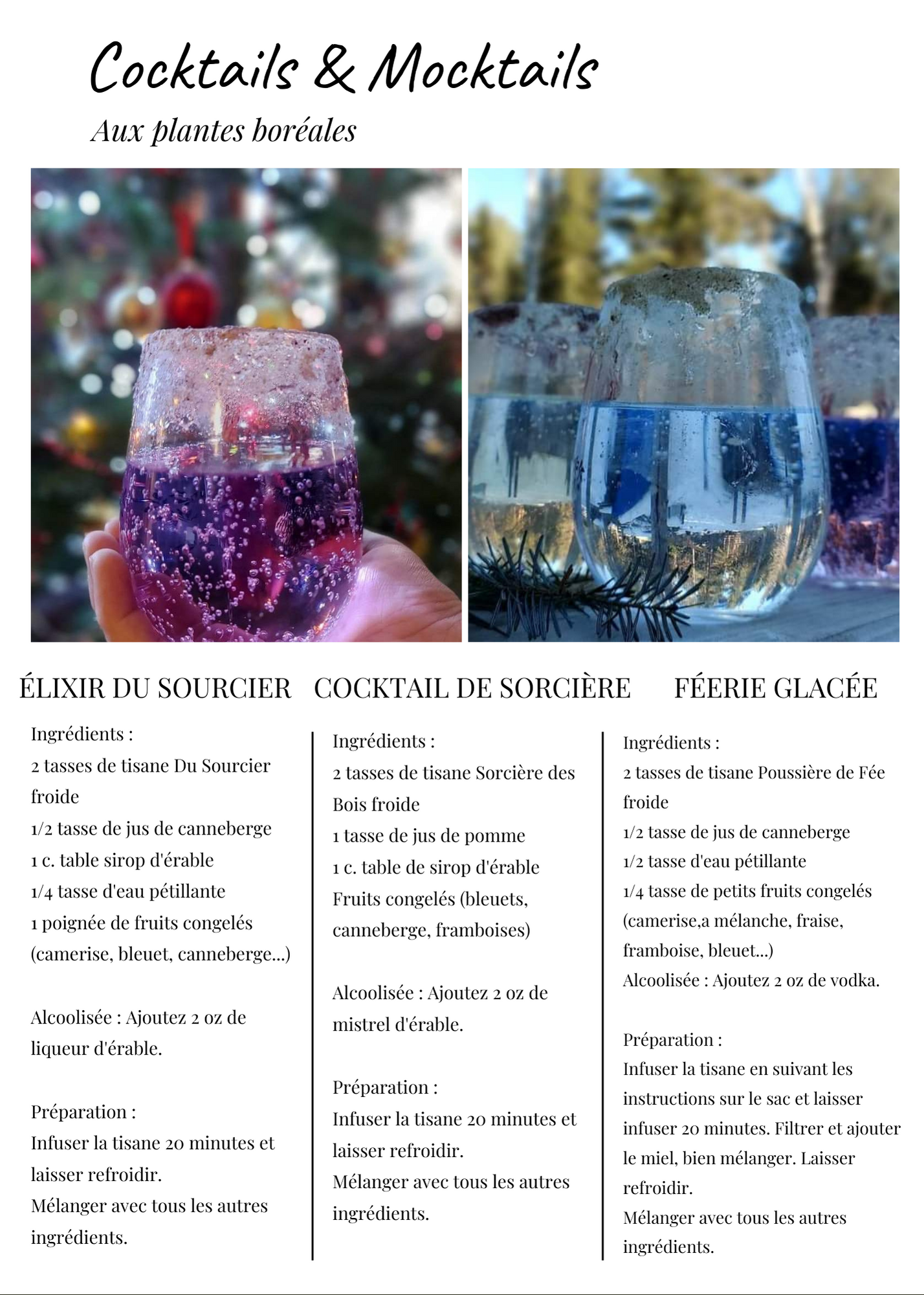 Affiche cocktails à base de tisanes