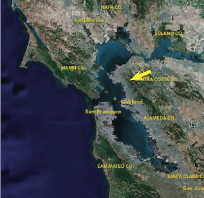 Map of the San Francisco Bay Area showing Point Richmond in the cener