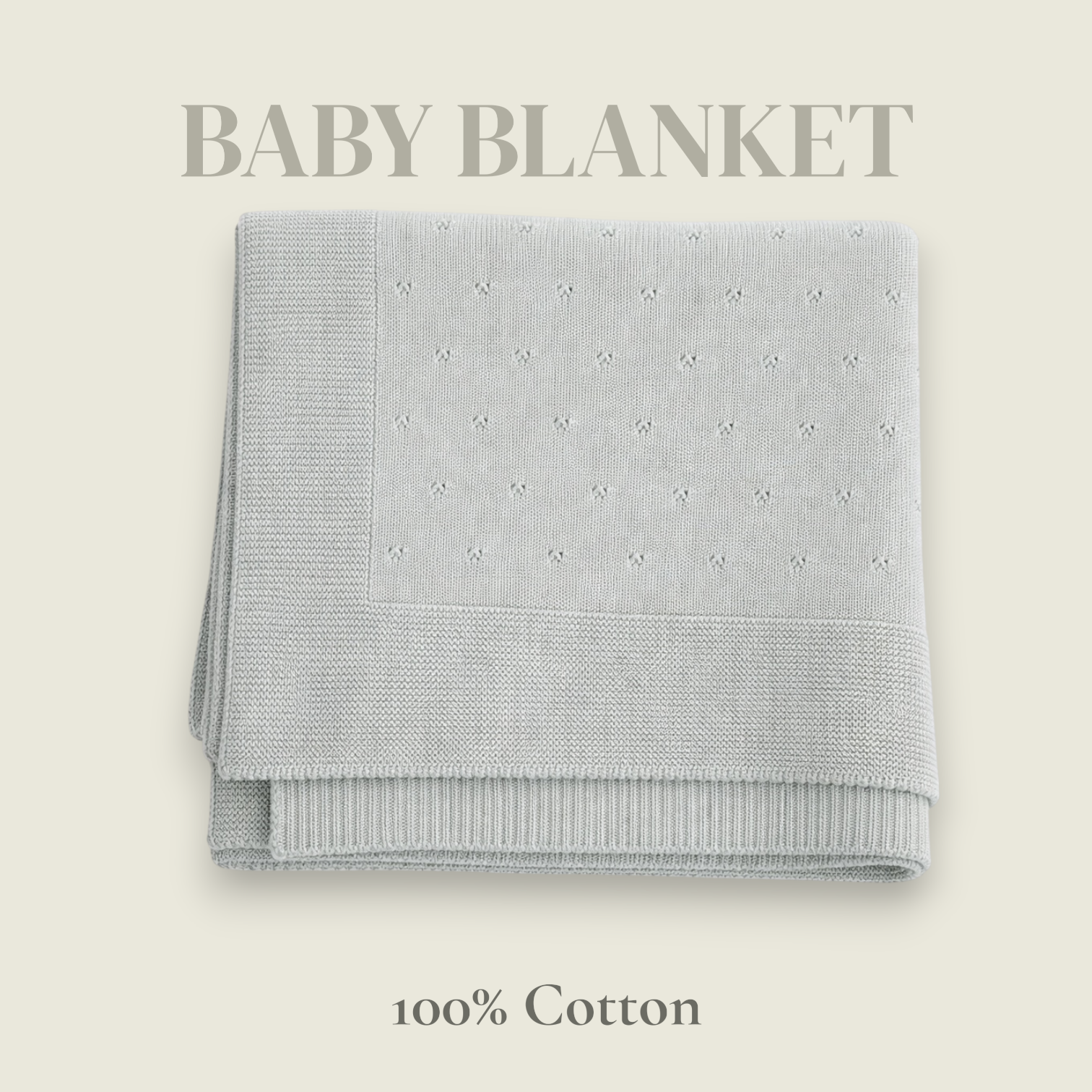 Baby Cotton Knit Blanket with Textured Panel