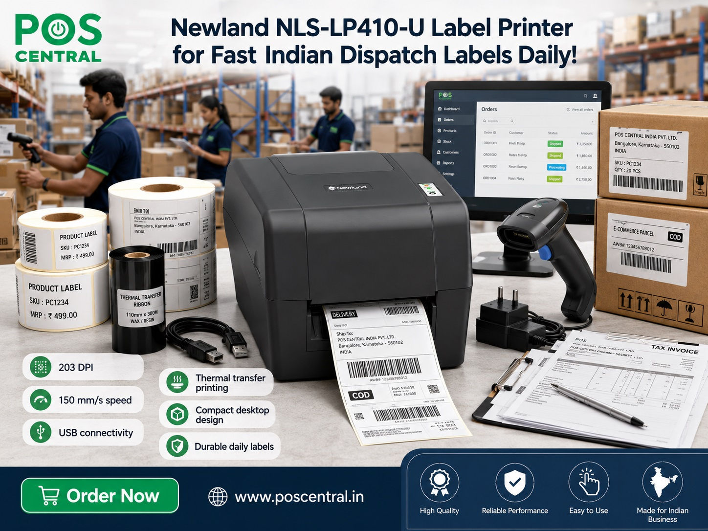NLS-LP410-U Label Printer for Indian Retail and Warehouse Use