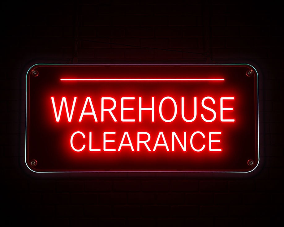 warehouse clearance big sign in all capital letters red color neon light sign pro dark bac