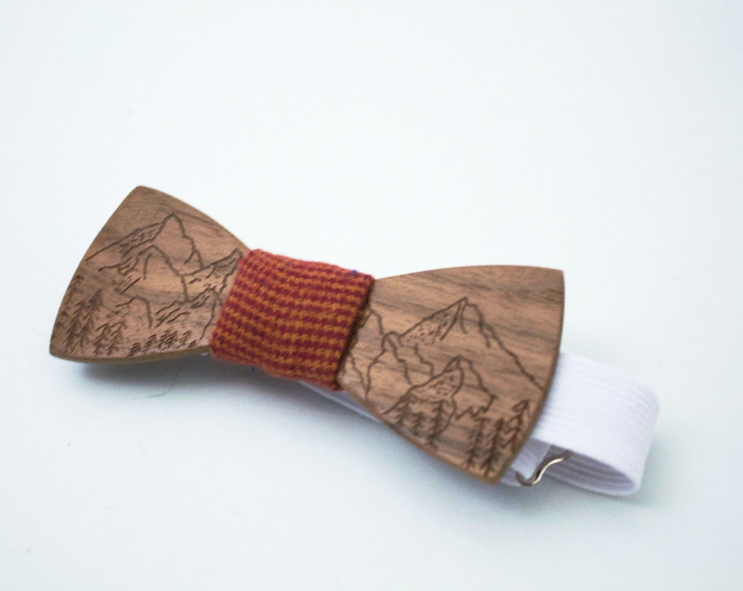 mountain range wooden bow tie