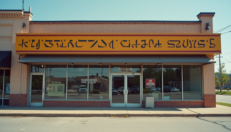 Eye-level view of a commercial building exterior with clear signage in Knoxville TN
