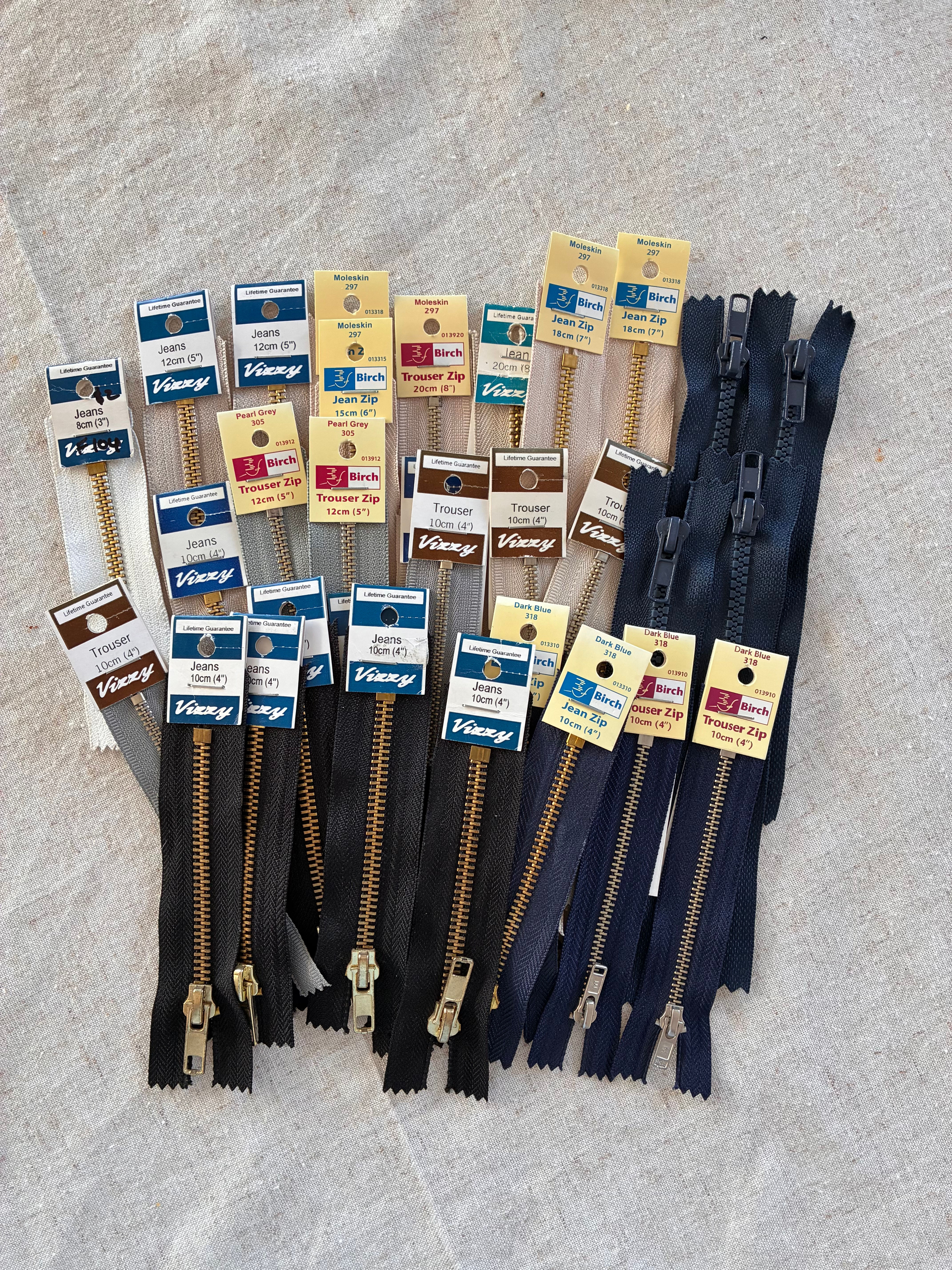 Jeans and Trouser Zips Asst Sizes and Colours 30 zips