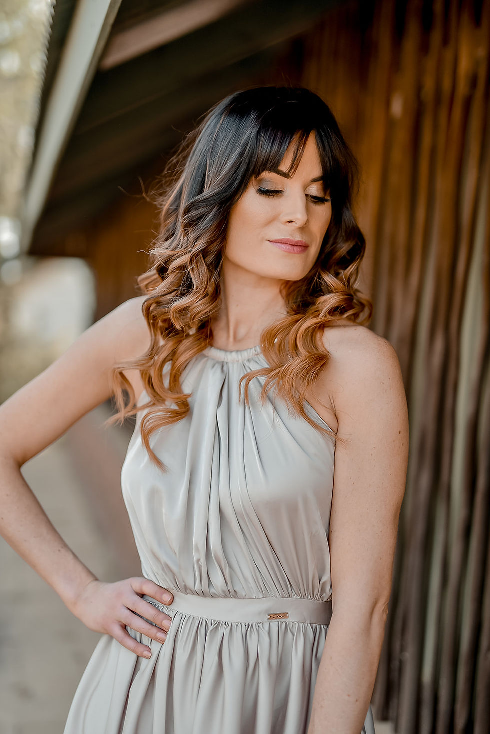 Thumbnail: CHAMPAGNE HALTERNECK DRESS