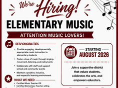 We're Hiring - Elementary Music position