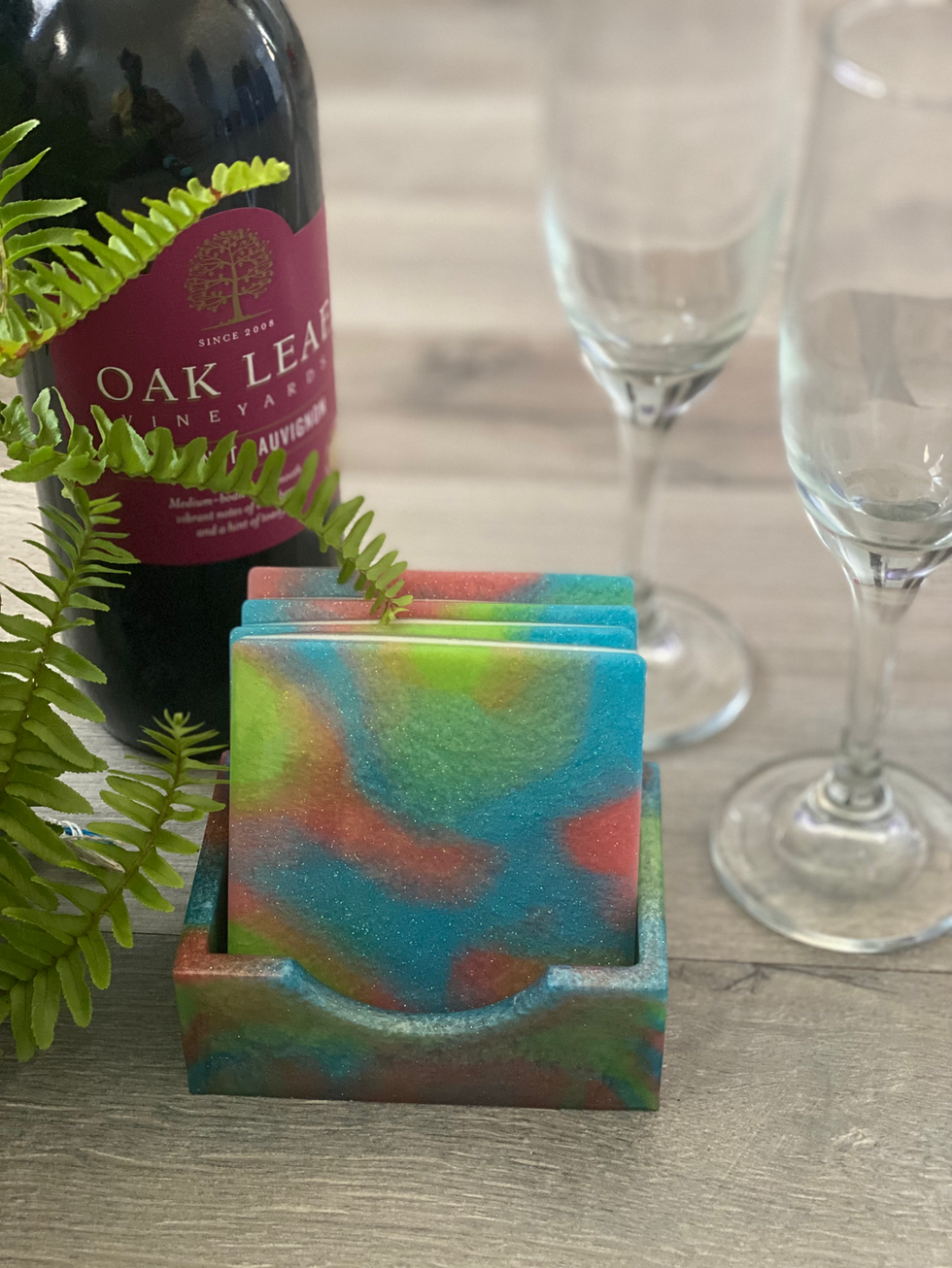 4 Piece Jolly Rancher Square Coasters w/ Holder