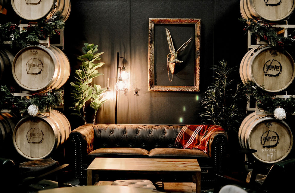 Couch view of the Barrel Room.