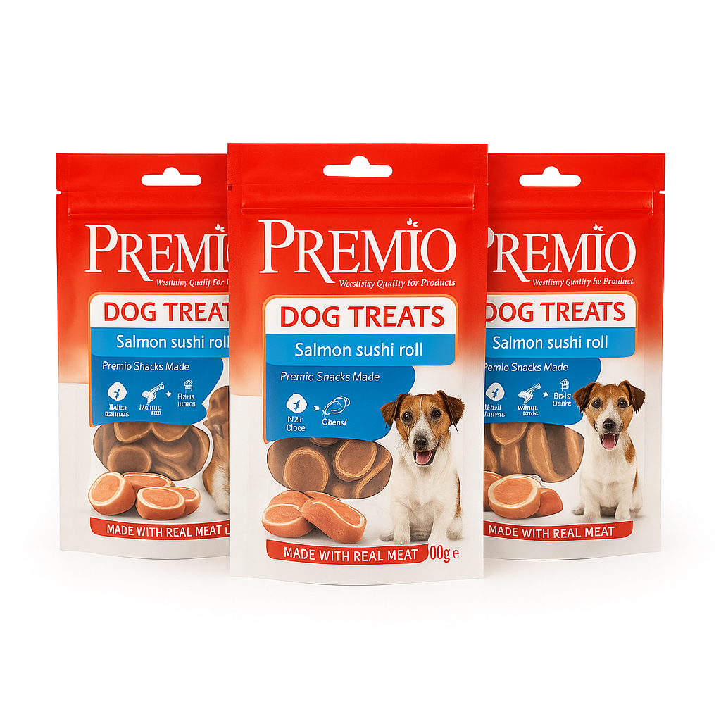 מארז שלישיית פרימיו - חטיף לכלב סלמון סושי 300 גרם Premio