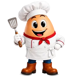 Chef Huevo con Espátula Reluciente_mi_gallina_feliz_huevos_orgánicos_tuxtla.webp