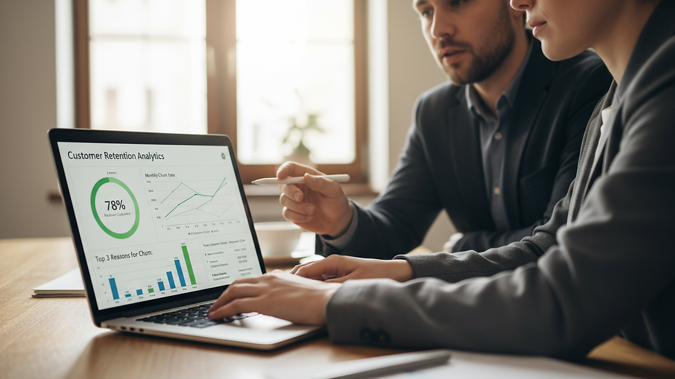Close-up view of a laptop screen showing customer retention analytics