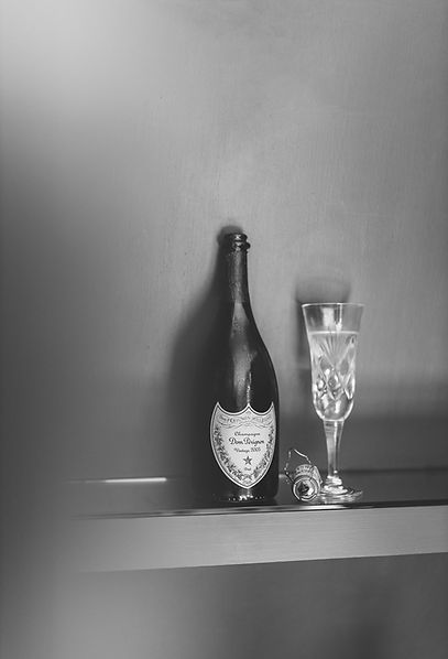 Bottle of Dom Perignon and champagne flute at London wedding