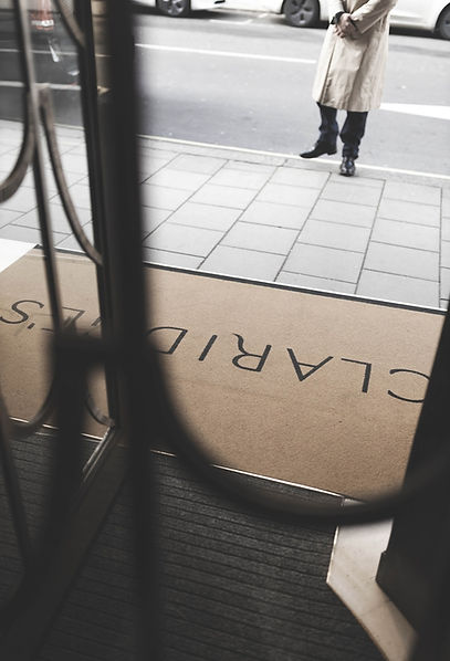 Claridges wedding. Image shows Claridge's branded rug outside