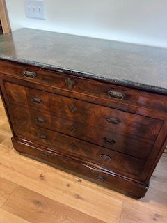 Thumbnail: Figured Walnut Louis Philippe Style Marble Top Commode