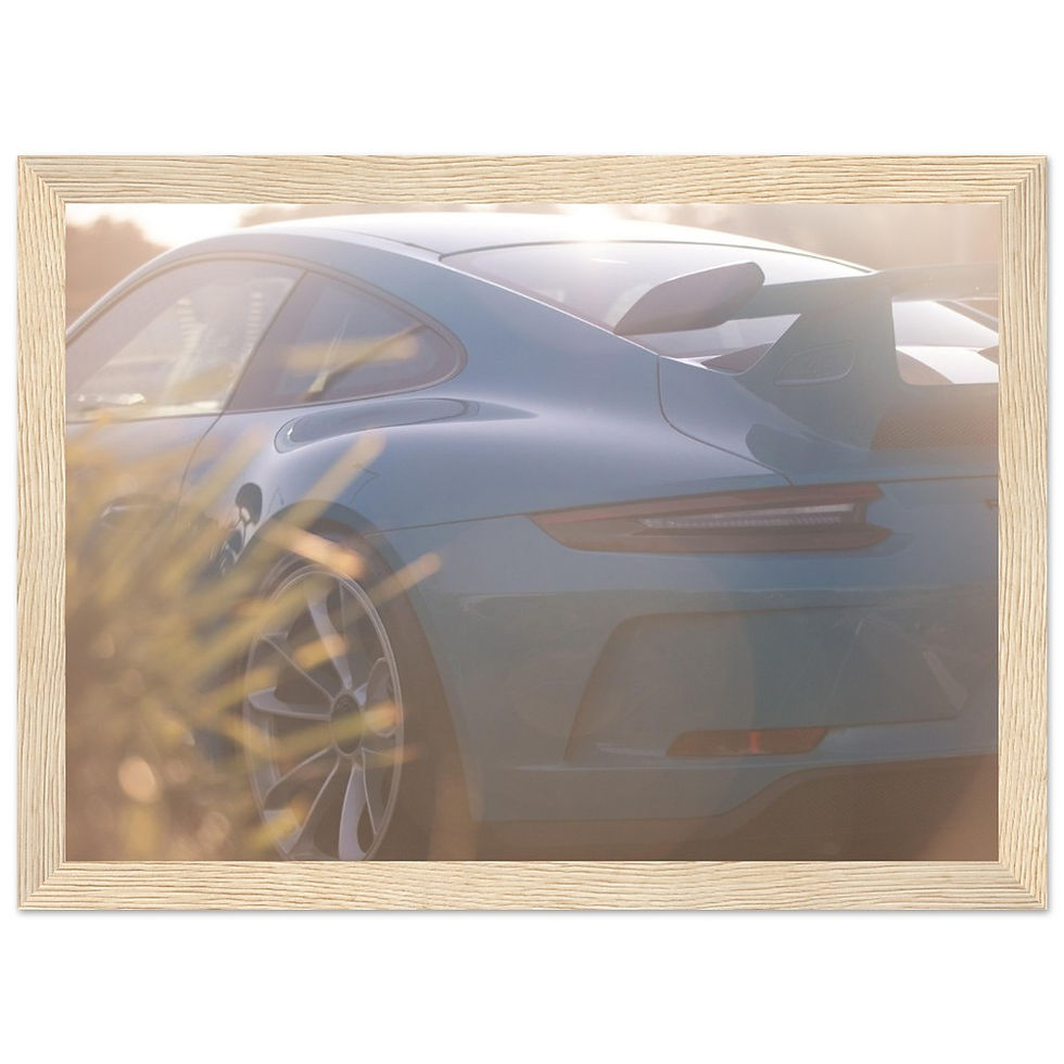 Thumbnail: Blue Porsche GT3 Rear Sunflare - Wooden Framed Poster