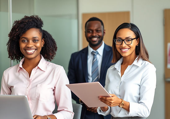 Show professional minority men and women performing office duties.jpg