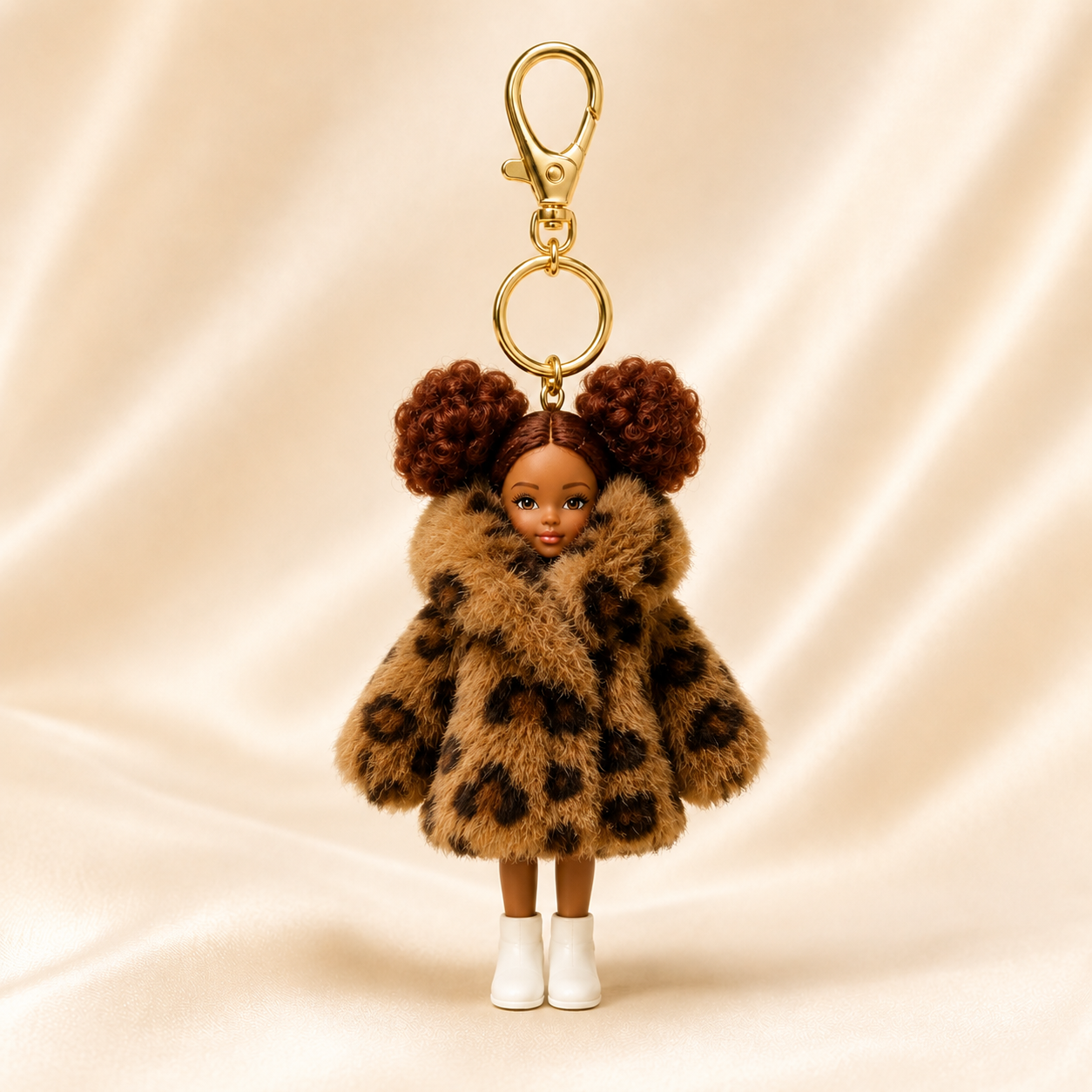 a photo of a Leopard Luxe Doll Bag Charm Keychain