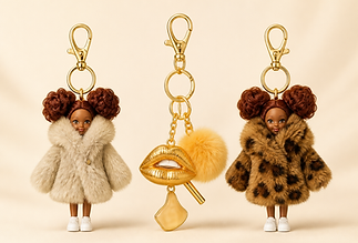 Plush purse charms from The Paree Foundation featuring boutique bag accessories, keychains, and handcrafted fashion charms.