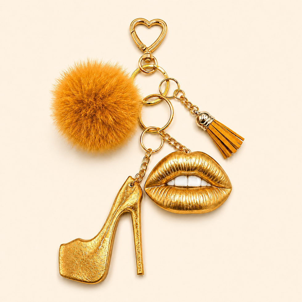 a photo of a Gold Lips & Heels Luxe Bag Charm Keychain
