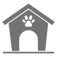 Pet boarding icon featuring a kennel with a paw print