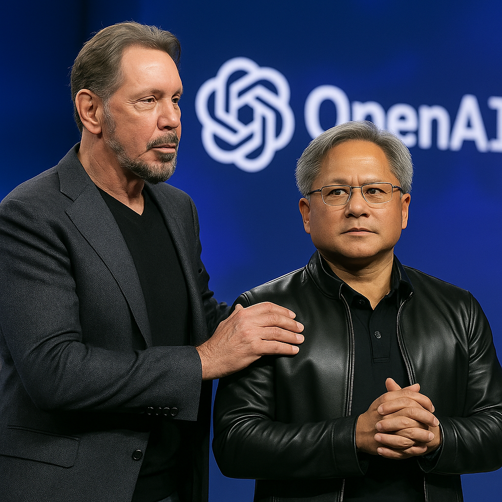 Larry Ellison samen met Jensen Huang