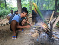 Bamboo coffee prepared during a Sok River rafting stop