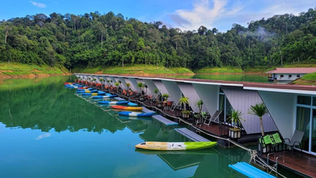 Scenic waterfront villas at Phupha Waree Floating Resort on Cheow Lan Lake