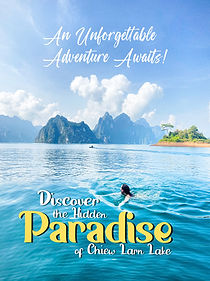 Scenic paradise view of Cheow Lan Lake surrounded by limestone cliffs