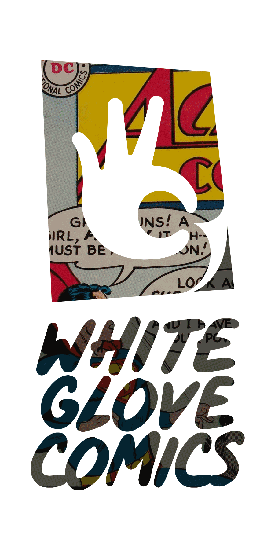 white gloves forming the ok symbol backed by animated superhero cover