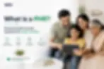 Indian family of four smiling around a tablet beside text: What is a PHR? Personal health records explained for Indian families. Track on seht.