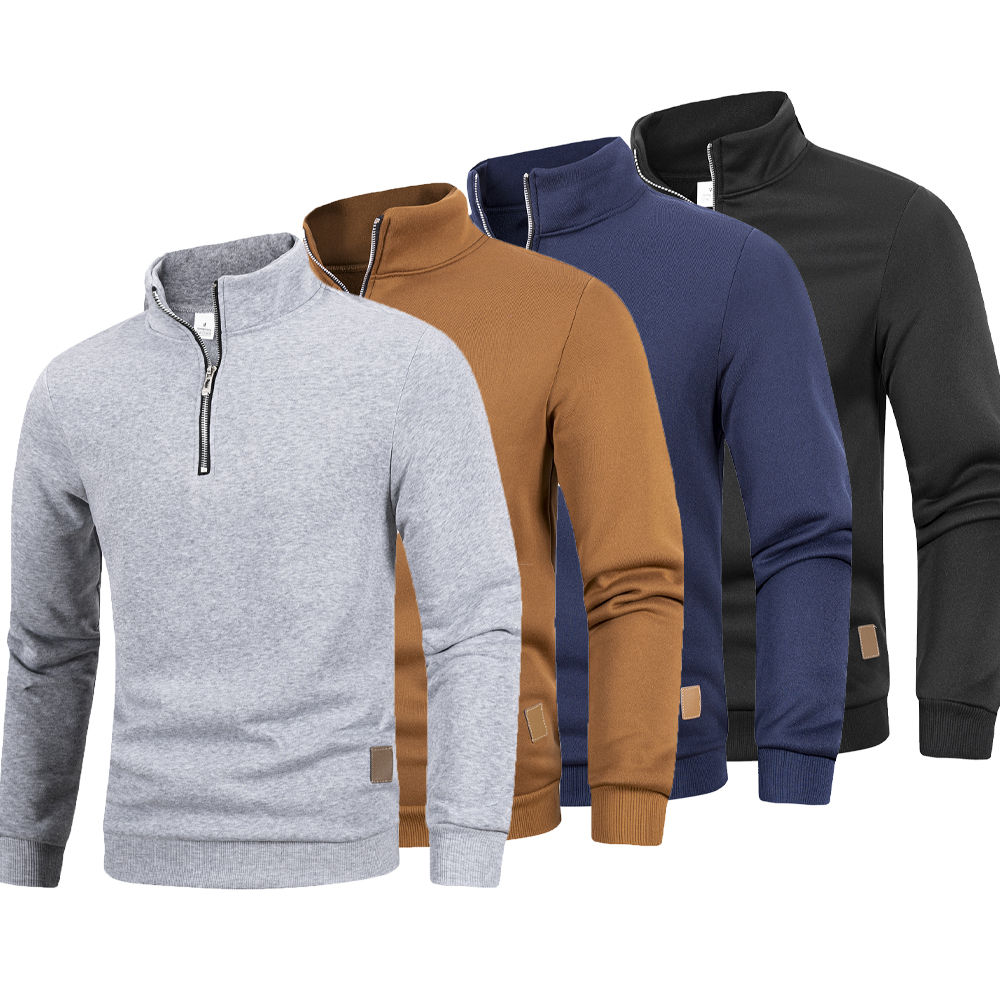 Autumn Men's Zipper Pullover Turtlenecks Warm Sweaters Solid Color Long Sleeved