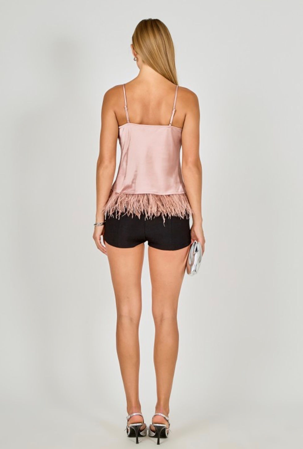 Thumbnail: SATIN COWN NECK TOP WITH FEATHER