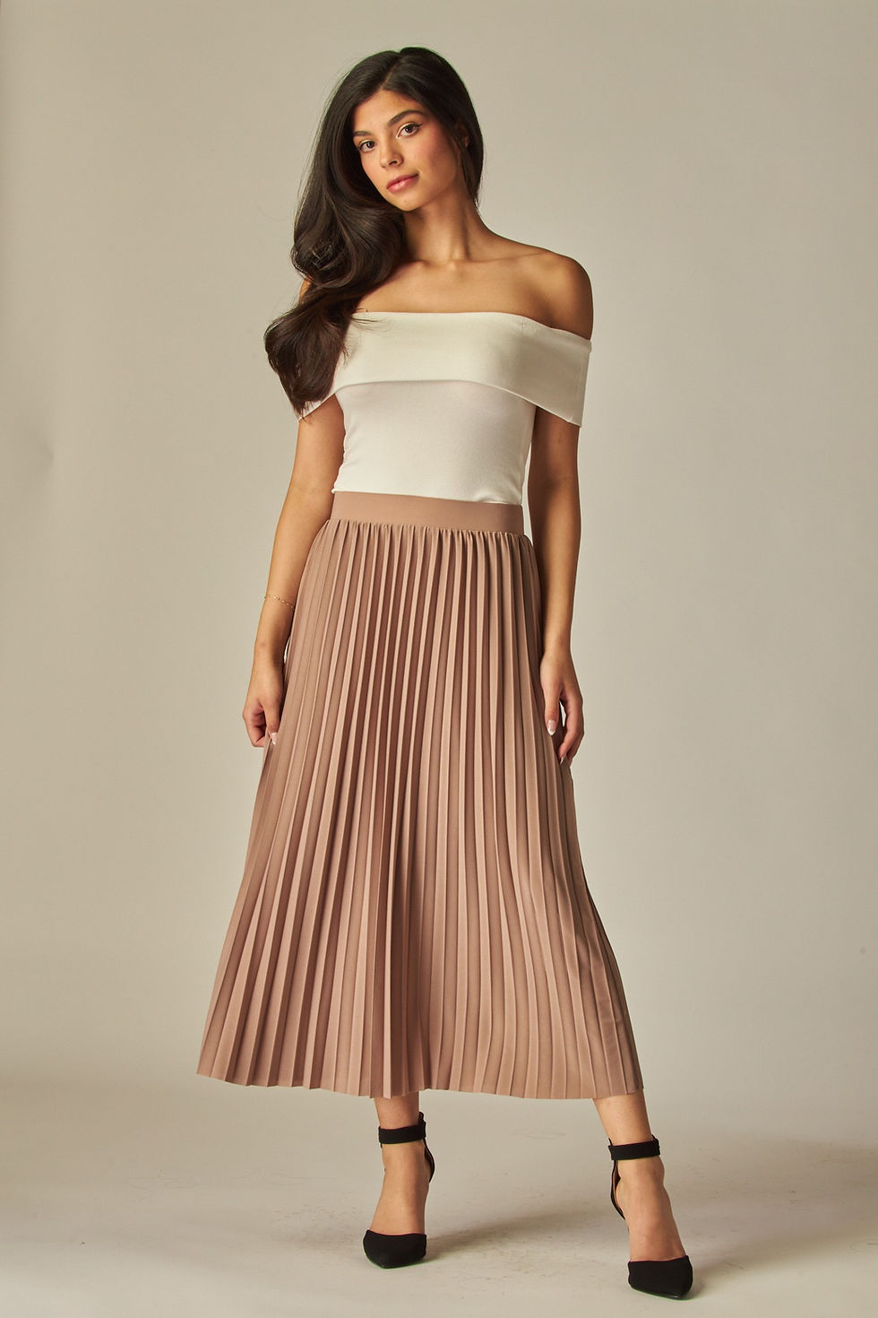 Thumbnail: PLEATED MATTE SATIN MAXI SKIRT