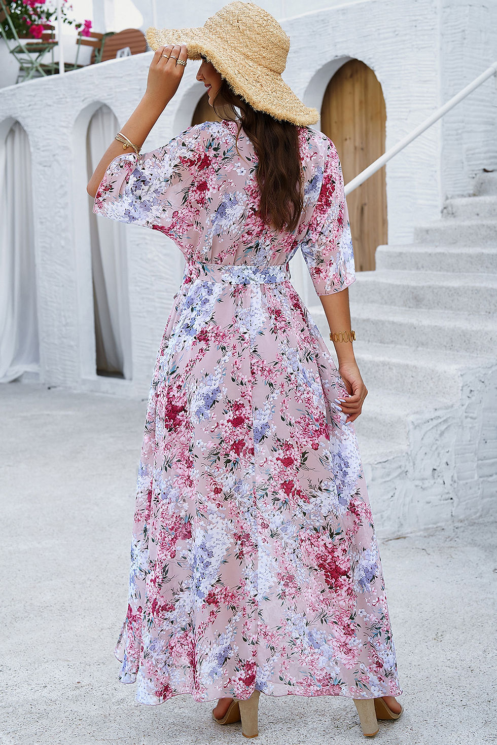 Thumbnail: Taupe Floral Maxi Dress 