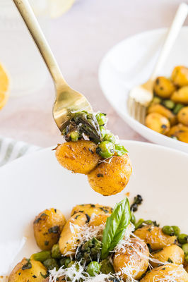 Asparagus & Pea gnocchi with Lemon basil brown butter 