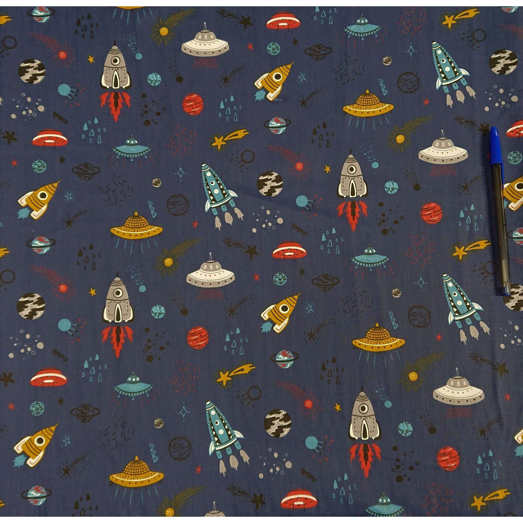 2210 - Navy Spaceships 100% Cotton