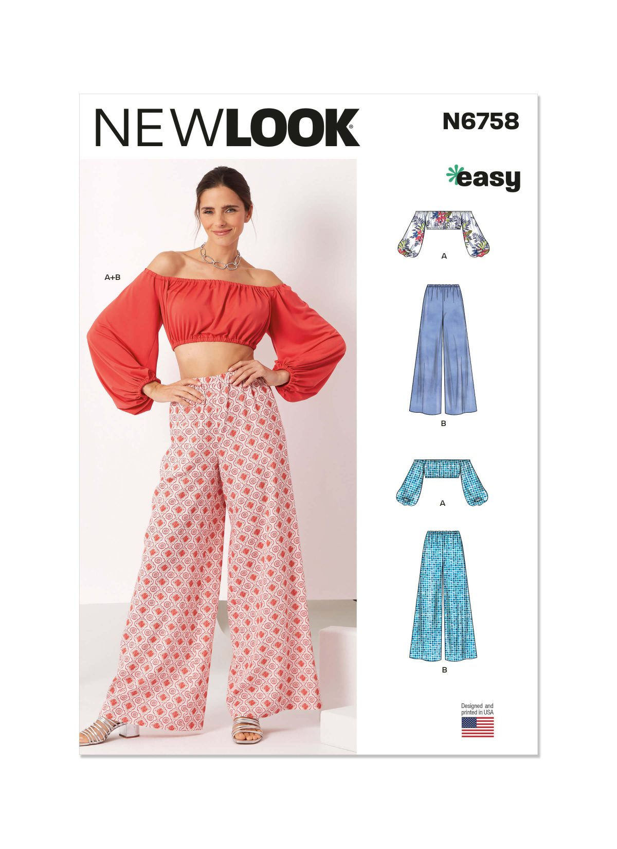 6758 New Look Ladies off Shoulder Crop Top & Trouser Pattern
