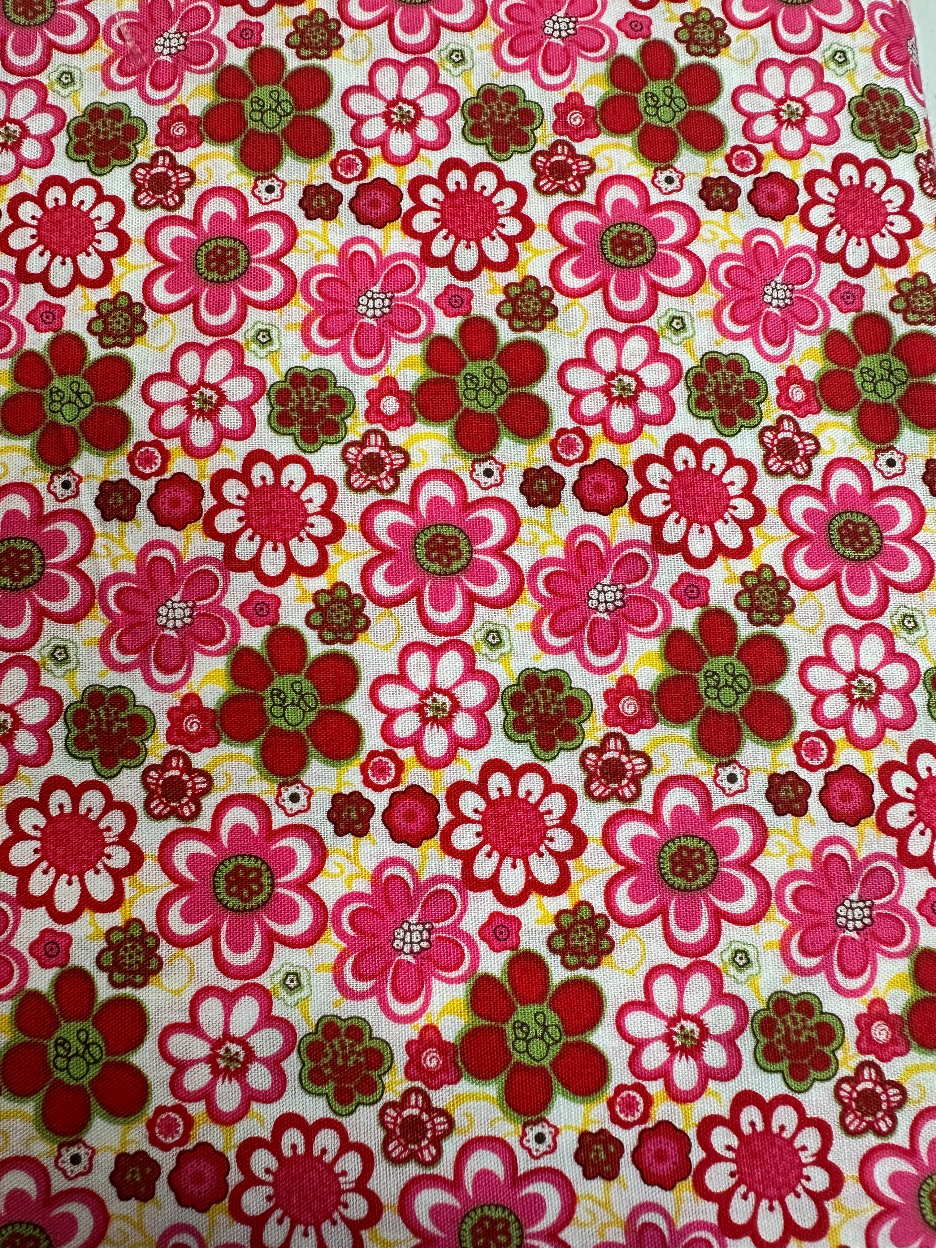 2594 - Pink Retro Groovy Flower Power 100% Cotton