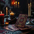 candles and cards, like a ritual, intriguing and mysterious, the cards are big and exquisi