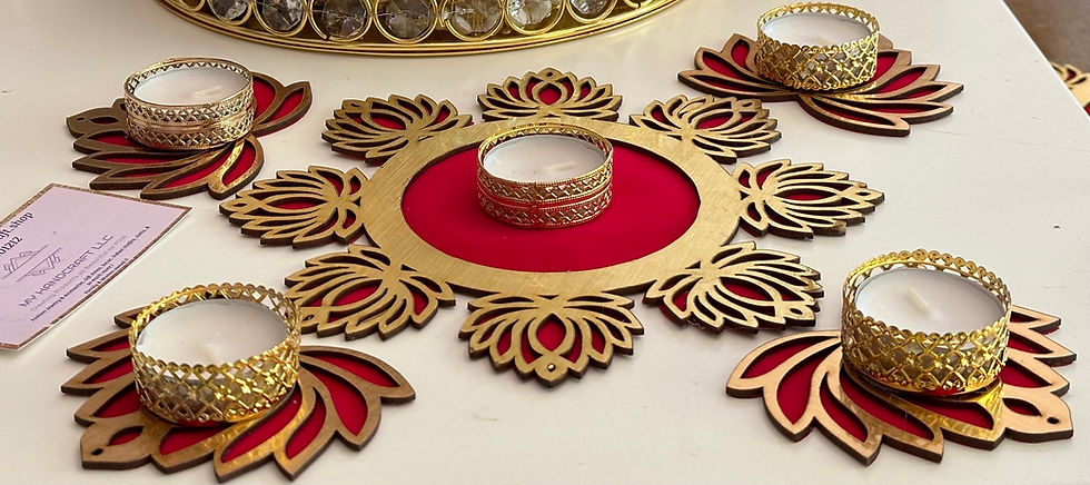 Thumbnail: Candle Diya - Suman, Lotus Rangoli 5 piece Diya Set 