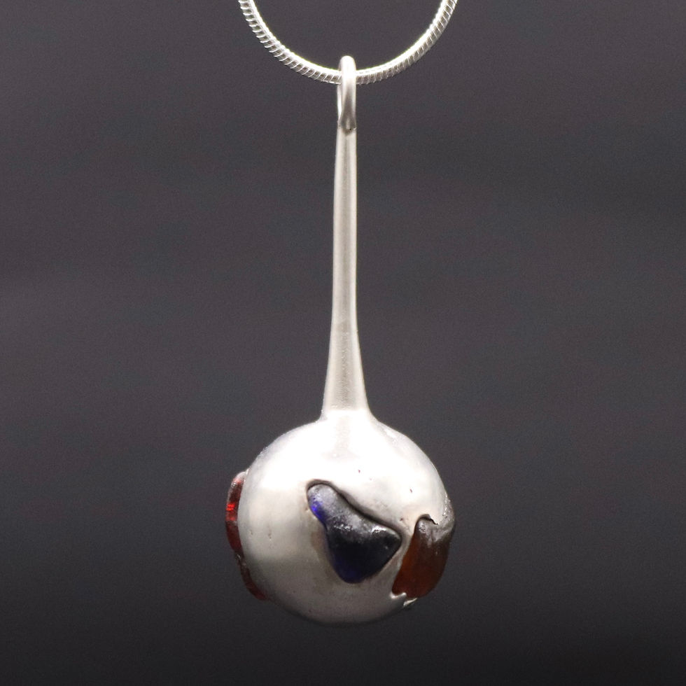 Miniature : Pendentif en argent - Verre de mer poli